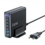 Statie de incarcare 6 in 1 Tech-Protect DC240W-GaN, PD 240W, 5A, 4x USB-C, 2x USB-A, Negru 4 - lerato.ro