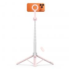 Selfie stick cu trepied Tech-Protect L10S, Rotire 360 grade, Compatibil MagSafe, Telecomanda Bluetooth, Lungime maxima 152cm, Roz / Gri