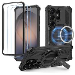 Kit protectie 360 grade Tech-Protect MagBlast, Carcasa cu MagSafe si Stand + Rama policarbonat + 2 folii sticla securizata, compatibile cu Samsung Galaxy S26 Ultra, Negru