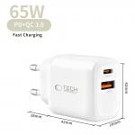 Incarcator retea Tech-Protect NCA65W-GAN, 65W, 3A, 1xUSB-C, 1xUSB-A, Fast Charging, Alb 5 - lerato.ro