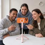 Selfie stick cu trepied Tech-Protect L11S, Compatibil MagSafe, Telecomanda Bluetooth, Baterie CR1632, Lungime maxima 94cm, Roz 12 - lerato.ro
