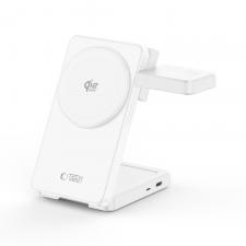 Statie de incarcare 3 in 1 TECH-PROTECT A56, Compatibila MagSafe, Wireless Charge, 25W, Cablu USB-C 1m inclus, Alb
