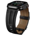Curea din piele Tech-Protect LeatherFit Craft compatibila cu Apple Watch 6/7/8/9/10/SE/Ultra 1/2, 44/45/46/49mm, Negru 3 - lerato.ro