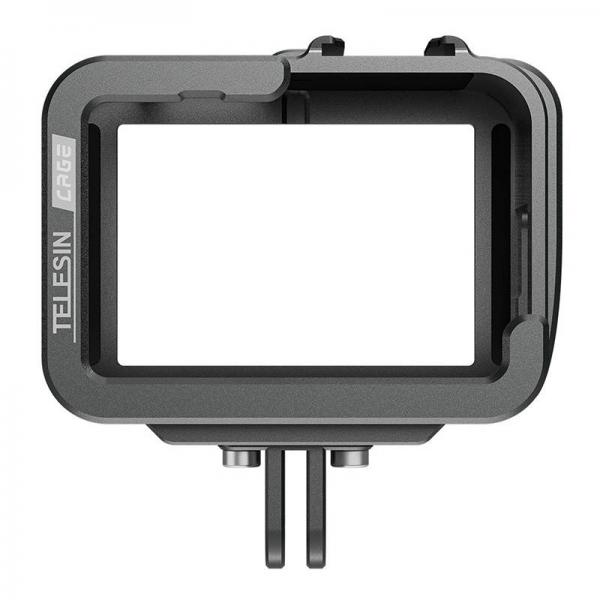 Carcasa de protectie din aluminiu pentru camera video sport Telesin GP-FMS-G11 compatibila cu GoPro Hero 11 / 10 / 9, filet 1/4 inch, 2 suporturi cold shoes, Negru
