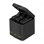 Incarcator camera video sport Telesin pentru GoPro Hero 8, incarcare simultana 3 baterii, 2 baterii incluse, Negru