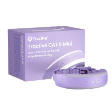 Dispozitiv monitorizare pentru pisici Tractive GPS CAT 6 Mini, Autonomie 7 zile, Monitorizare ritm cardiac / frecventa respiratorie, Live Tracking, Compatibil iOS / Android, Mov