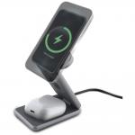 Statie de incarcare pliabila 3 in 1 TUMI, Compatibila MagSafe, Incarcare Wireless 15W, USB-C, Gri 3 - lerato.ro