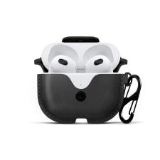 Carcasa din piele naturala Twelve South AirSnap compatibila cu Apple AirPods 3, Negru
