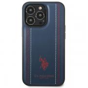 Carcasa US Polo Leather Stitch compatibila cu iPhone 14 Pro, Navy Blue