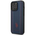 Carcasa US Polo Leather Stitch compatibila cu iPhone 14 Pro Max, Navy Blue 3 - lerato.ro