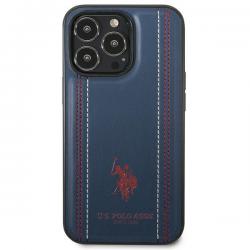 Carcasa US Polo Leather Stitch compatibila cu iPhone 14 Pro Max, Navy Blue
