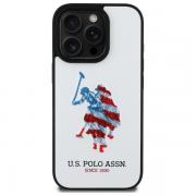 Carcasa US Polo Leather Big DH American Flag compatibila cu iPhone 15 Pro Max, Alb