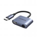 Adaptor audio UGREEN CM231, tata USB-C la mama USB-C si mama jack 3.5 mm, 30W, Gri 2 - lerato.ro