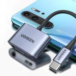 Adaptor audio UGREEN CM231, tata USB-C la mama USB-C si mama jack 3.5 mm, 30W, Gri 10 - lerato.ro