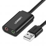 Adaptor audio tip placa de sunet externa UGREEN 30724, USB 2.0 tata la 2x Jack 3.5 mama, 18cm, Negru 2 - lerato.ro