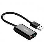 Adaptor audio tip placa de sunet externa UGREEN 30724, USB 2.0 tata la 2x Jack 3.5 mama, 18cm, Negru 4 - lerato.ro