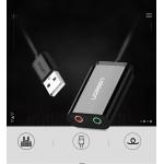 Adaptor audio tip placa de sunet externa UGREEN 30724, USB 2.0 tata la 2x Jack 3.5 mama, 18cm, Negru 5 - lerato.ro