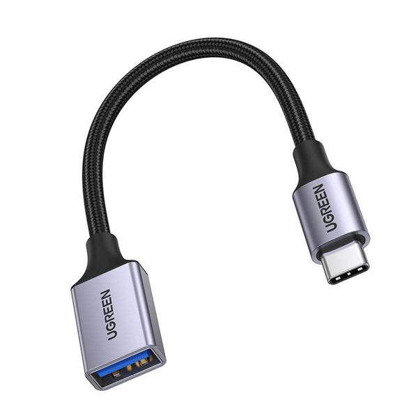 Adaptor cablu date OTG UGREEN US378 USB-C tata la USB 3.0 mama, 5 Gbps, 15cm Negru