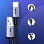 Cablu pentru incarcare si transfer de date UGREEN US288, USB/USB-C, 3A, 2m, Gri 4 - lerato.ro