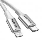 Cablu pentru incarcare si transfer de date UGREEN US304, USB-C/Lightning, 3A, 1m, Argintiu 2 - lerato.ro
