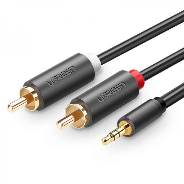 Cablu audio UGREEN AV102, tata mini jack 3.5 mm la 2x tata RCA, 1.5m, Negru
