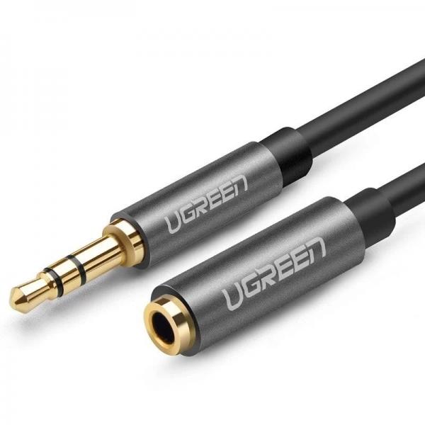 Cablu audio pentru extindere UGREEN, tata mini jack 3.5 mm la mama mini jack 3.5 mm, 2m, Negru/Gri