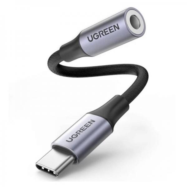 Cablu audio UGREEN AV161, tata USB-C la mama mini jack 3.5 mm, 10cm, Negru/Gri