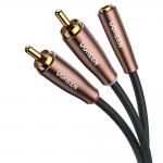 Cablu audio UGREEN AV198, 1x mama jack 3.5 mm la 2x tata RCA, 3m, Negru/Maro 2 - lerato.ro
