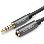Cablu audio pentru extindere UGREEN, tata mini jack 3.5 mm la mama mini jack 3.5 mm, 1m, Negru/Gri