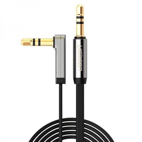 Cablu audio UGREEN Flat Elbow, mini jack 3.5 mm AUX, 2m, Negru/Argintiu