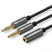 Splitter audio pentru casti si microfon UGREEN, mama mini jack 3.5 mm la 2x tata mini jack 3.5 mm, 28cm, Negru/Gri