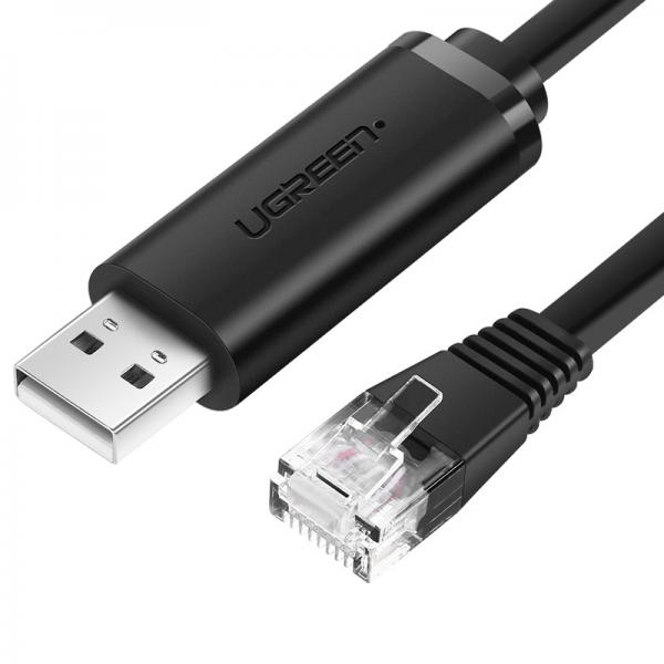 Cablu retea UGREEN CM204 RS232, USB - RJ45, lungime 1.5m, Negru