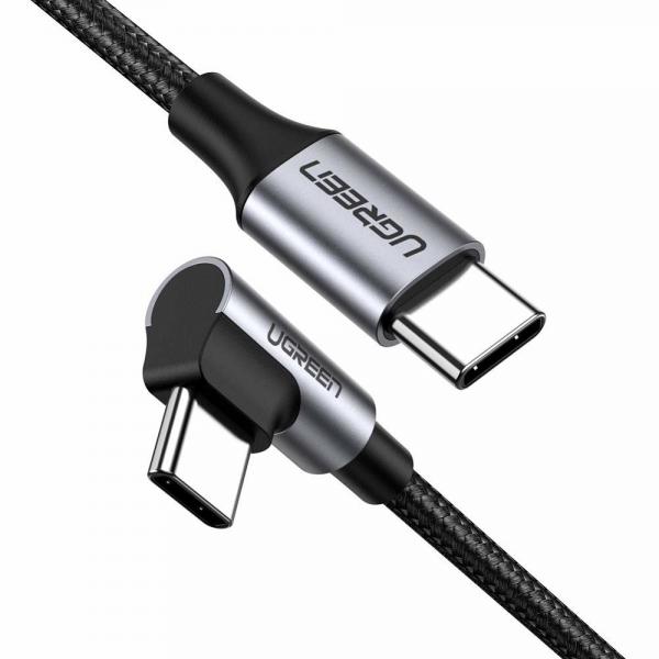 Cablu pentru incarcare si transfer de date UGREEN US255 Elbow, 2x USB Type-C, Quick Charge 3.0, 60W, 3A, 1m, Negru 1 - lerato.ro