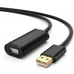 Cablu pentru transfer de date UGREEN US121, USB tata - USB mama, activ, 15m, Negru
