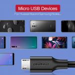 Cablu pentru incarcare si transfer de date UGREEN US289, USB/Micro-USB, Quick Charge 3.0, 2.4A, 25cm, Negru