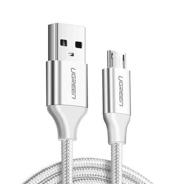 Cablu pentru incarcare si transfer de date UGREEN US290, USB/Micro-USB, Quick Charge 3.0, 2.4A, 25cm, Alb