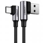 Cablu pentru incarcare si transfer de date UGREEN US176, USB la USB-C, QC 4.0, 3A, 480 Mbps, Unghi incarcare 90 grade, 0.5m, Negru/Gri 3 - lerato.ro