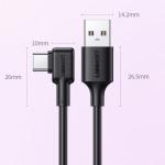 Cablu pentru incarcare si transfer de date UGREEN Elbow US307, USB/USB Type-C, Quick Charge 3.0, 5A, 1.5m, Negru