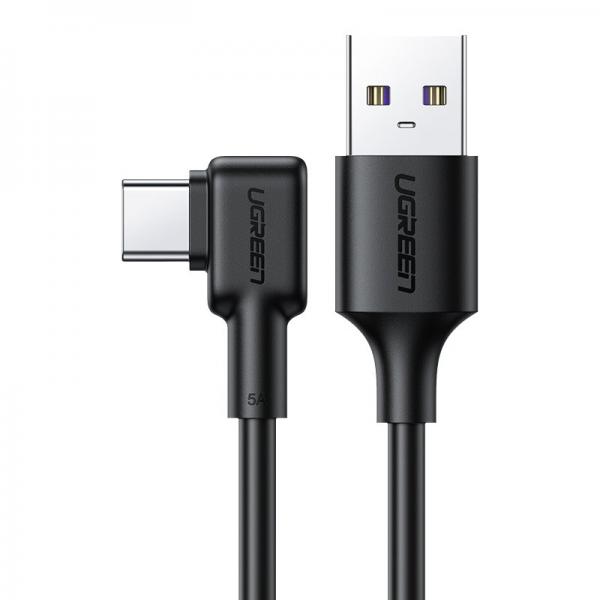 Cablu pentru incarcare si transfer de date UGREEN Elbow US307, USB/USB Type-C, Quick Charge 3.0, 5A, 1m, Negru