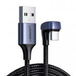 Cablu de Date si Incarcare USB la USB-C UGREEN US311, 18W, 3A, 480 Mbps, lungime 1m, U-Shape, Gaming, Mesh Nylon, 180 grade Negru 2 - lerato.ro