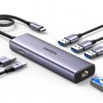 Adaptor HUB 6-in-1 UGREEN CM512, USB-C - 3x USB 3.0, 1x USB-C PD, 1x HDMI 4K, 1x RJ45, Gri 8 - lerato.ro