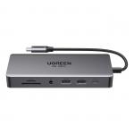 Adaptor HUB 13-in-1 UGREEN CM681, USB-C - 2x HDMI, 2x USB 3.2, 2x USB 3.0, 1x USB-C PD, 1x USB-C, 1x DisplayPort, 1x Mini Jack 3.5mm, 1x RJ45, 1x MicroSD, 1x SD, Gri 2 - lerato.ro
