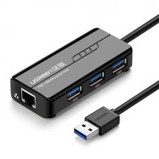 Adaptor HUB 4-in-1 UGREEN 20265, USB - 3x USB 3.0, 1x RJ45, 1000 Mbps, Negru
