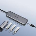 Adaptor HUB 5-in-1 UGREEN CM219, USB-C - 4x USB 3.0, 1x Micro USB, 15cm, Gri 3 - lerato.ro