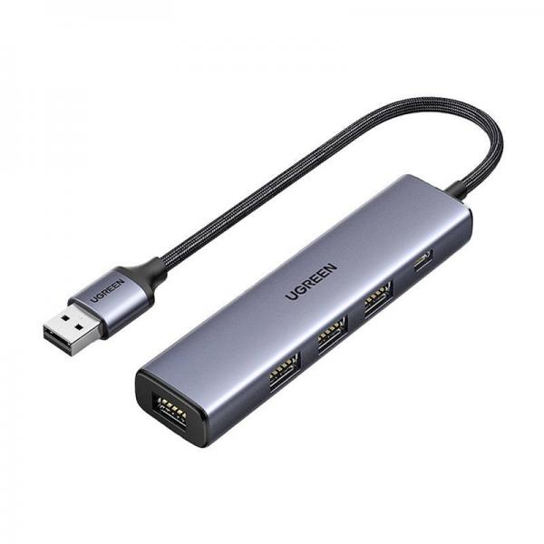 Adaptor HUB 5-in-1 UGREEN CM473, USB - 4x USB 3.0, 1x USB-C, 20cm, Gri 1 - lerato.ro