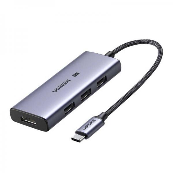 Adaptor HUB aluminiu UGREEN CM500, 4 porturi, USB-C - 3x USB 3.0, 1x HDMI 2.1, 8K, Gri 1 - lerato.ro
