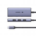 Adaptor HUB aluminiu UGREEN CM500, 4 porturi, USB-C - 3x USB 3.0, 1x HDMI 2.1, 8K, Gri 3 - lerato.ro