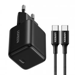 Incarcator retea Ugreen X513, 30W, 3A, USB-C, Cablu USB-C la USB-C 1m inclus, Negru