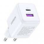 Incarcator retea Ugreen X516, 30W, 3A, 1x USB-C, 1x USB-A, Fast Charging, Alb 3 - lerato.ro