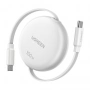 Cablu retractabil pentru incarcare si transfer de date Ugreen L531, 2x USB-C, 100W, 1m, Alb